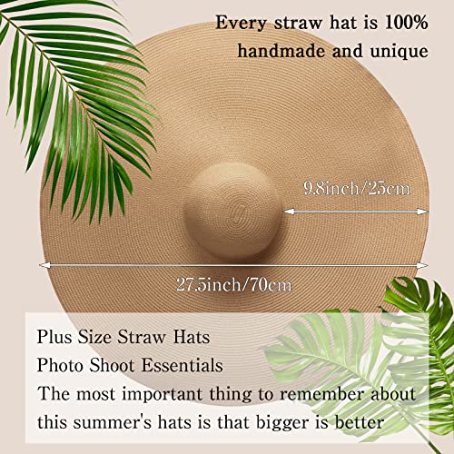 Oversized Beach Straw Hat for Women Fashion Large Wide Brim Visor Hats Summer Roll Up Floppy Sun Hat for Beach Cap Foldable - color: Khaki