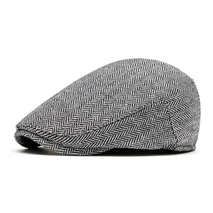 meioro Herringbone Flat Ivy Newsboy Cap for Men Classic Tweed Newsboy Hat Wool Blend Flat Cap Gatsby Cabbie Hats Ivy Caps - color: Grey