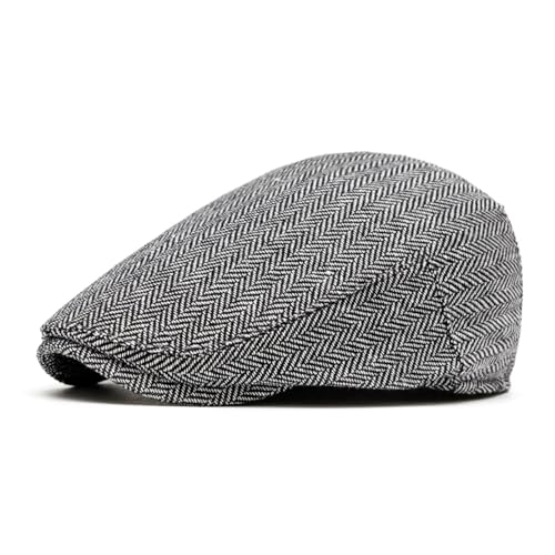 meioro Herringbone Flat Ivy Newsboy Cap for Men Classic Tweed Newsboy Hat Wool Blend Flat Cap Gatsby Cabbie Hats Ivy Caps - color: Grey