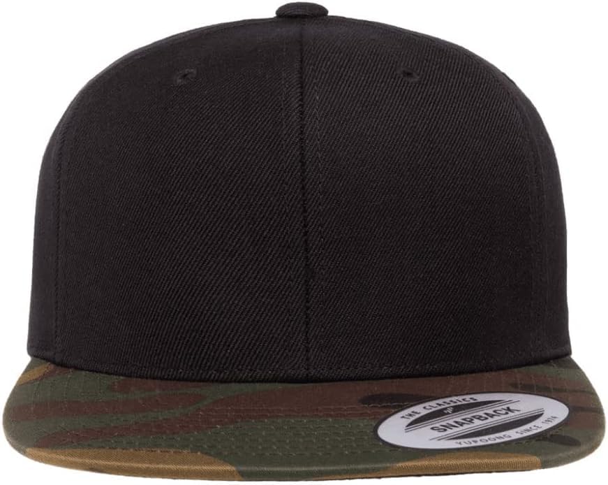 YP Classics 6089 Wool-Blended 6 Panel High Profile Flatbill Snapback Cap - color: Black/Camo