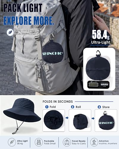 Water-Resistant UPF 50+ Sun Bucket Hat Packable Brimmed for Women Men - color: Navy Blue