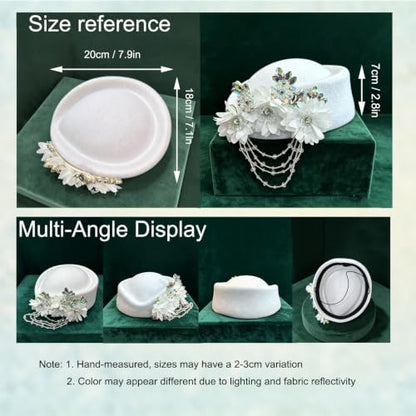 Women's Retro British Felt Headscarf Hat Church Derby Headdress with Floral Women's Soft Beret - color: 02 White