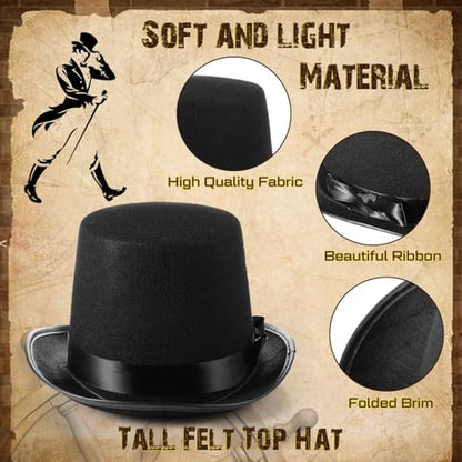Black Tall Felt Top Hat Halloween Party Hat - style: Bow Style