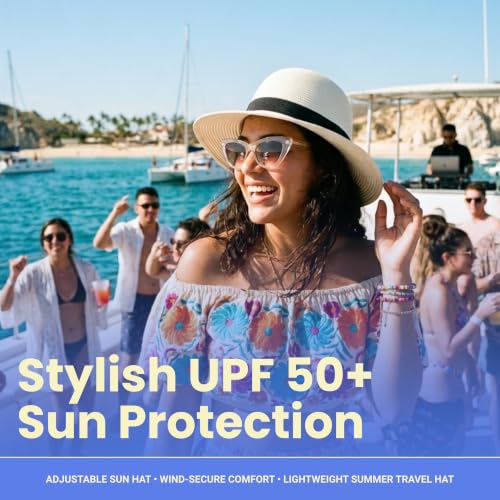 Funky Junque Wide Brim Panama Sun Hat, Womens Packable Straw - color: Ribbon Bow Trim - White