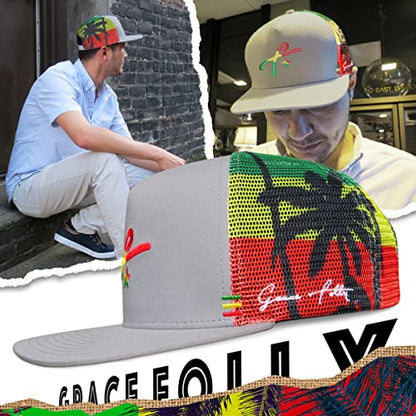 Grace Folly Trucker Hat for Men & Women. Snapback Mesh Caps - color: Rasta