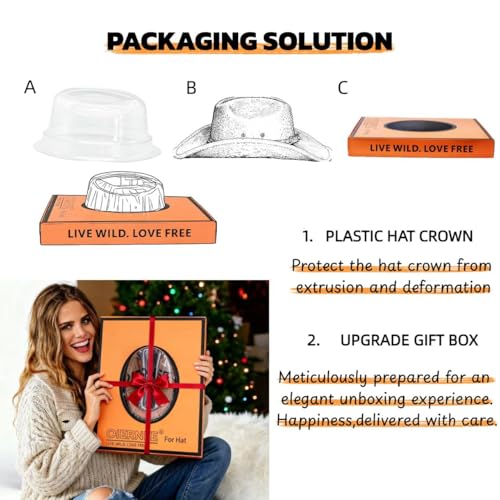 Cowboy Hat for Men and Women - Cattleman Wide Brim Western Cowgirl Hat with Gift Packaging - color: Beige, size: 7 3/8-7 1/2
