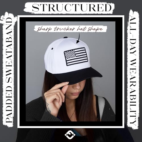 Funky Junque Adult Trucker Snapback Hat 2-Tone Baseball Cap - color: American Flag - White/Black