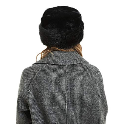 sy soul young Women's Leopard Faux Fur Hats Fluffy Bucket Hat Russian Style - color: Black