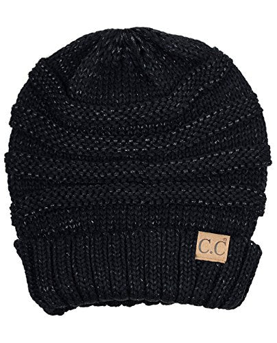 NYFASHION101 Slouch Wrinkled Beanie Cap Slouchy Skull Hat - color: Black Metallic
