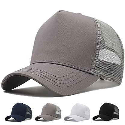 Oversize XXL Mesh Trucker Hat Big Head Hats for Men High Crown Baseball Cap Breathable Dad Hat Adjustable 23.6"-25.6" - color: Gray