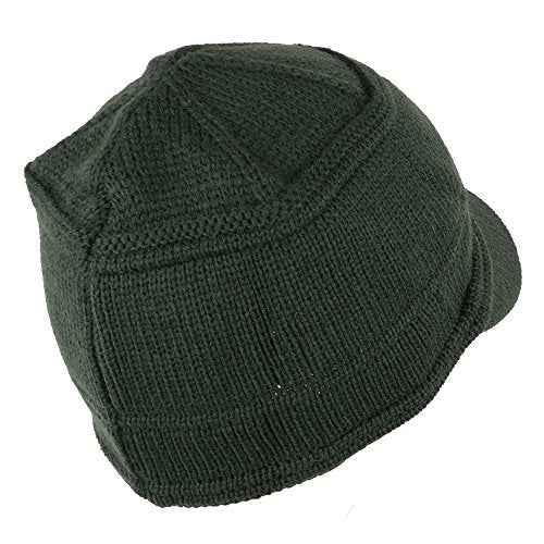 Army Style Acrylic Cadet Winter Beanie Hat with Visor - color: Olive