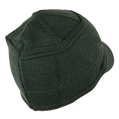 Army Style Acrylic Cadet Winter Beanie Hat with Visor - color: Olive