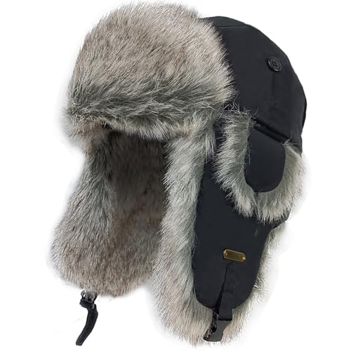 Trapper Hat for Men Women Faux Fur Aviator Russian Ushanka Hat Winter Hunting Hats with Ear Flaps Fur Tropper Bomber Ski Hats - color: Black-qingzilan, size: XX-Large-3X-Large