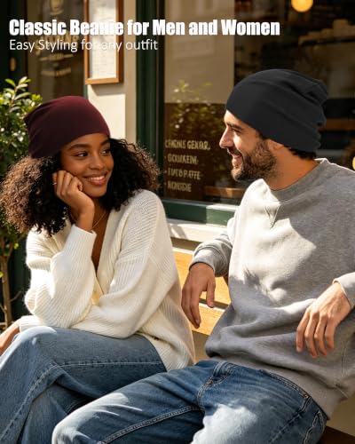 vidsel 100% Cotton Slouchy Beanie for Women Men, Thin Beanies Winter Hat - color: Wine Red