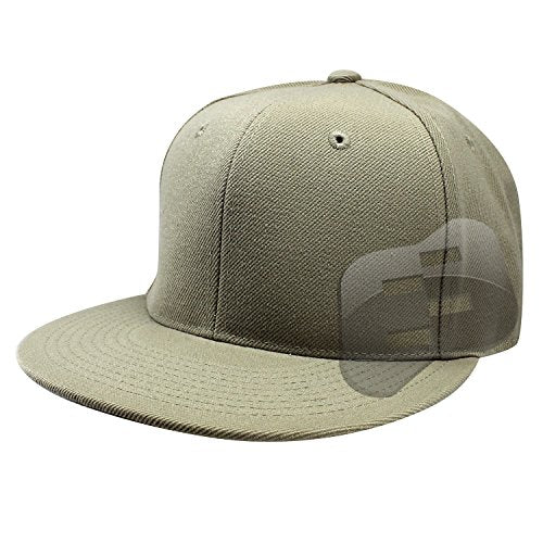 Plain Fitted Flat Bill Hat, (Solid and Neon Colors) - color: Khaki, size: 7 5/8