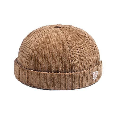 Men Hats Docker Cap Hats Beanie Sailor Cap Worker Hat Rolled Cuff Retro Brimless Hat with Adjustable - color: 0072-khaki