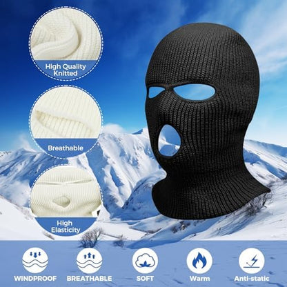 2pcs 3 Hole Winter Knitted Mask, Full Face Cover Ski Scarf Mask Warm Balaclava for Adult Skiing, Motorcycle,Wind Protection - color: Pink+rose
