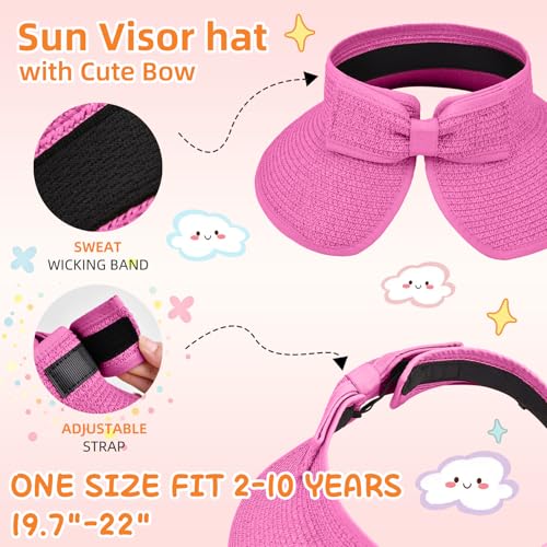 Girls Sun Visor Hat with Ponytail Hole Wide Brim Beach Straw Visor UPF 50+ - color: 1pack-rose