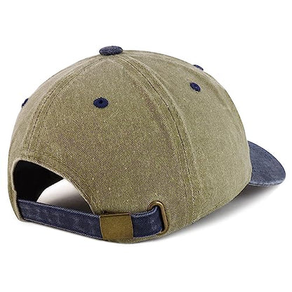 Trendy Apparel Shop Dad Embroidered Pigment Dyed Low Profile Cotton Cap - color: Khaki Navy