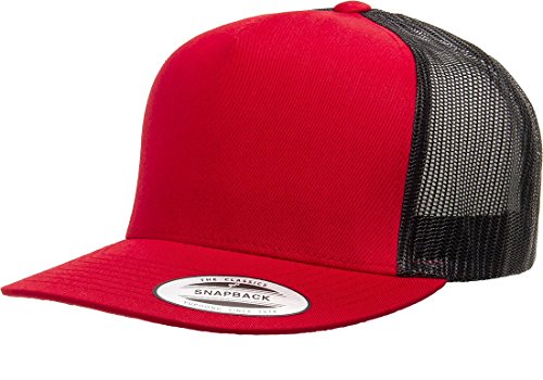 Yupoong Flexfit 6006,6006T,6006W 5 Panel Classic Trucker Snapback Hat Cap - color: Red/Black