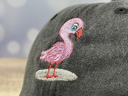 Adjustable Embroidery Animal Baseball Hat for Kid Toddler Child - color: Flamingo (Washed Black)