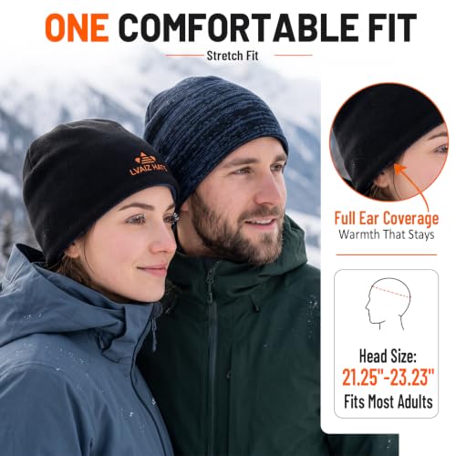 Lvaiz Winter Fleece Lined Beanie Hat for Men Women Reversible Skull Cap - color: Blue+black