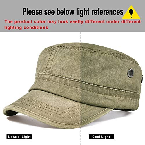VOBOOM Men Washed Cotton Cadet Army Cap Vintage Flat Hat - color: Khaki