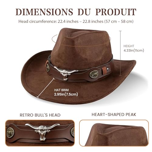 Adjustable Cowboy Hat for Men and Women Wide Brim Denim Hat Soft Comfortable Outdoor Neutral Fashion Accessory Perfect for Riding Hiking Gardening Fishing Vintage Cattlemans Hat(Brown,Size: M)