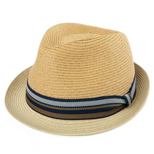 Comhats Oversize XXL Men Summer Straw Fedora Sun Hat Panama Derby Packable - color: 94587_beige, size: Large