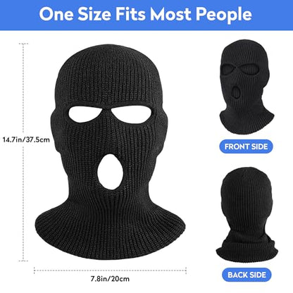 Pukavt 2 Pack 3 Hole Winter Knitted Mask, Ski Mask Balaclava Cap - color: Black/Fluorescent Green