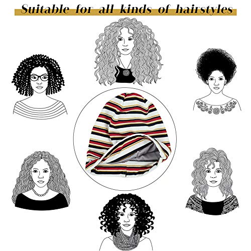 Adjustable Satin Lined Sleep Cap for Dreadlocks Curly Hair Large Head-Stay On Overnight - color: Stripe D&red