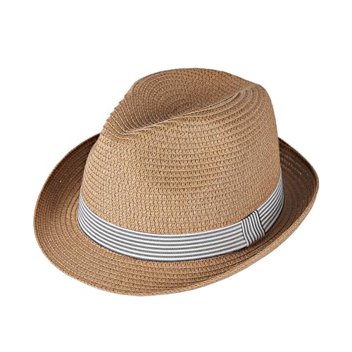 Summer Panama Straw Fedora Hats for Men Women Trilby Hat Foldable Roll Up Short Brim Panama Beach Hat Topper - color: Camel, size: Large