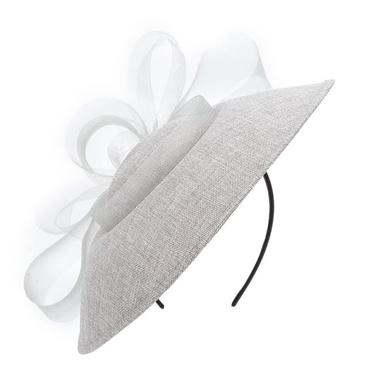 Elegant Wide Brim Fascinator Hat for Women, Detachable Headband & Clip - color: Gray