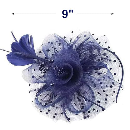 JUNBESTN Fascinators Hat Tea Party Headwear for Women Flower Mesh Feathers Headband - color: Navy Blue