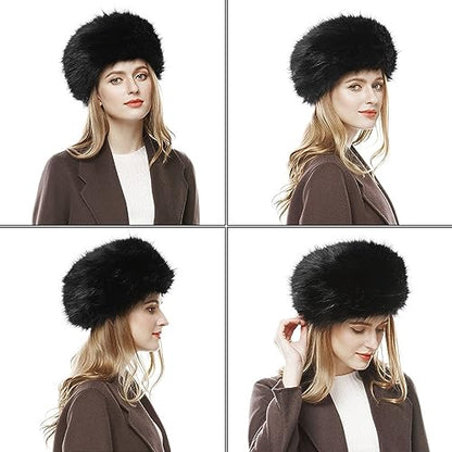 Peicees Winter Faux Fur Hat for Women Russian Style Ladies Ushanka Warm Fluffy Bucket Hat Fuzzy Furry Cap - color: Green