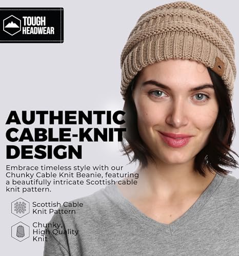 Tough Headwear Slouchy Beanie Hat - Itch-Free Winter Hats for Women - Stretchable Beanies for Women - Acrylic Winter Gear - color: Beige