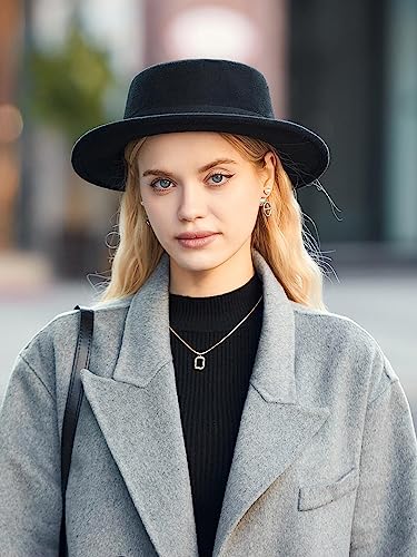 Pork Pie Hat for Men/Women, Wide Brim Felt Boater Fedora Church Derby Cap - color: Black-style 1