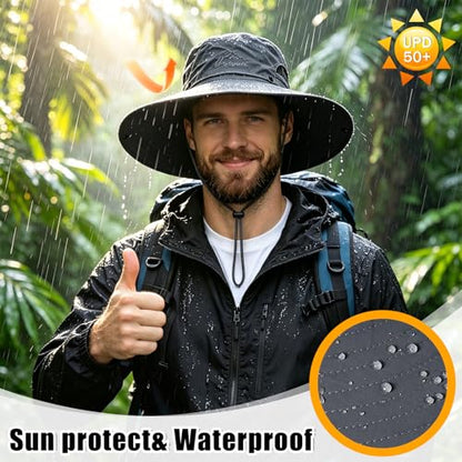 Mens Sun Hat Wide Brim Sun Hats for Men UV Protection Waterproof Bucket Hat - color: Dark Grey