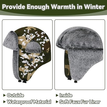 Olreco Waterproof Toddler Winter Hat Warm Fur Fleece Baby Boy Winter Hat Kids Snow Hats Girls Boys Trapper Hats with Earflaps - color: Waterproof Woodland Camo With Grey Fur, size: 2-5T