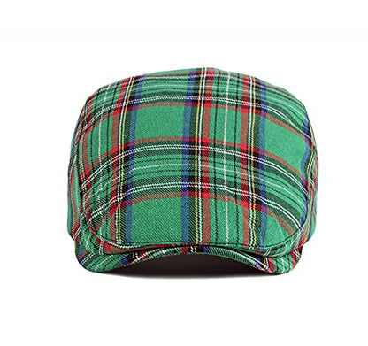 Gudessly Mens Adjustable Colorful Striped Plaid Ivy Newsboy Cabbie Gatsby Golf Cap Flat Cotton Hat Thin Cap - color: T-green