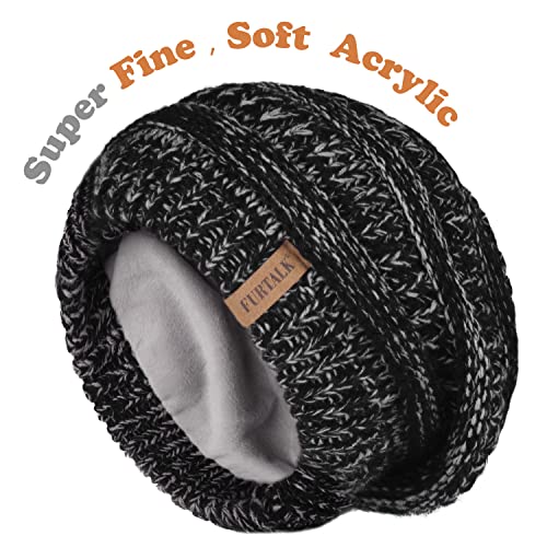 FURTALK Winter Hats for Women Fleece Lined Knit Beanie Hats Slouchy Warm Beanies Ski Skull Cap - color: Mix Black