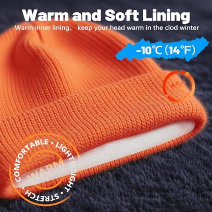 Unisex Winter Beanie for Men Women Soft Fleece Lined Warm Knit Hat - color: Orange