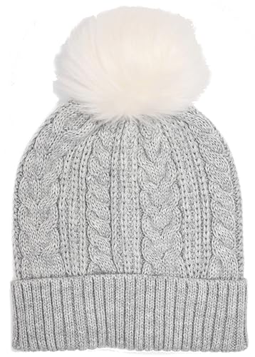 J.Crew Mercantile Women's Faux Fur Pom-Pom Beanie Hat - color: Heather Dusk Ivory Pom
