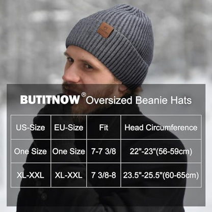 Oversize XXL Winter Beanie Knit Hat for Men - color: E1-grey