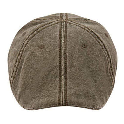 Men’s Flat Cap – 6 Panel Duckbill Ivy Hat, Lightweight Cotton Driving Cap with Elastic Band, Classic Newsboy Golf Hat - color: Washed Brown