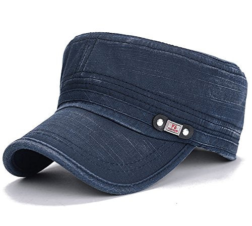 Glamorstar Unisex Cadet Army Cap Washed Cotton Twill Military Corps Hat Flat Top Cap - color: Navy