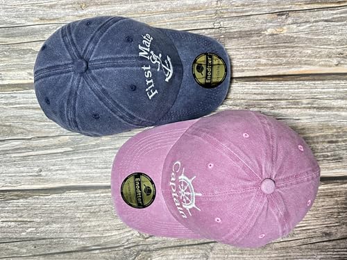 Embroidered Captain & First Mate Baseball Caps Set for Men Women - color: Captain (Pink) - Toddler First Mate (Navy)