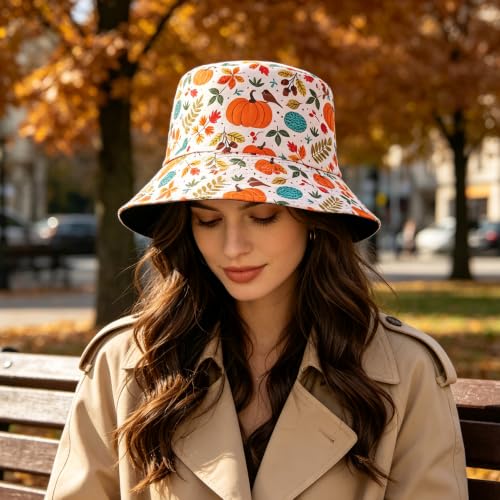 Summer Reversible Bucket Hat - Packable Cute Pineapple Sun Hat for Beach, Golf, Fishing, Travel, Outdoor for Women Men - color: Fall