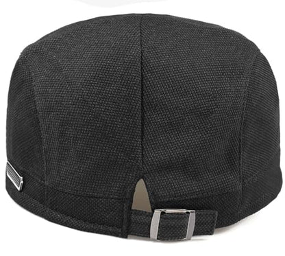 Newsboy Hats for Men Flat Cap Adjustable Irish Cabbie Ivy Driving Hunting Hat - color: Black