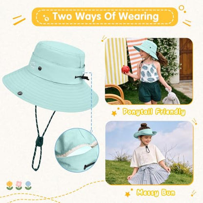 ZOORON Kids UPF 50+ Sun Hat for Boys Girls Wide Brim Lightweight Bucket Hat for Hiking Beach Safari, Quick Dry Adjustable - color: 1pack-light Blue